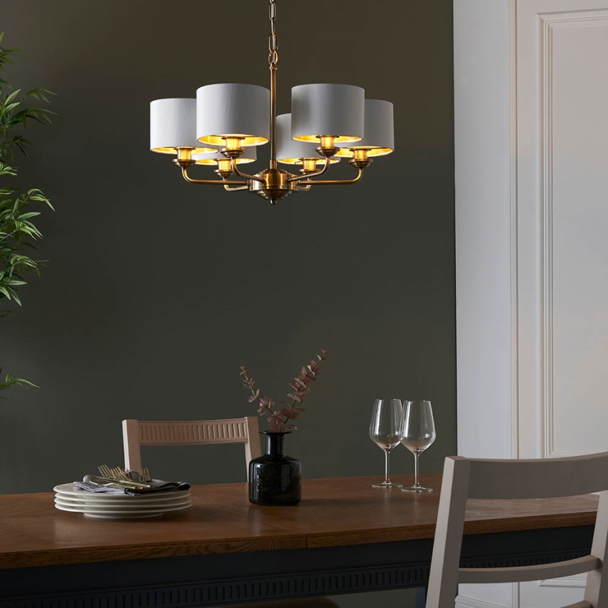 Endon 98936 - Luster na lancu HIGHCLERE 6xE14/28W/230V bela/mesing