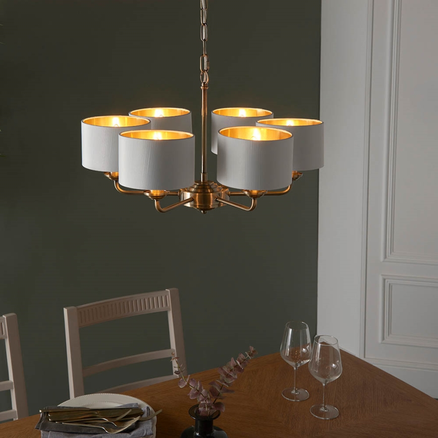 Endon 98936 - Luster na lancu HIGHCLERE 6xE14/28W/230V bela/mesing