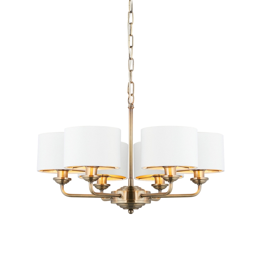 Endon 98936 - Luster na lancu HIGHCLERE 6xE14/28W/230V bela/mesing