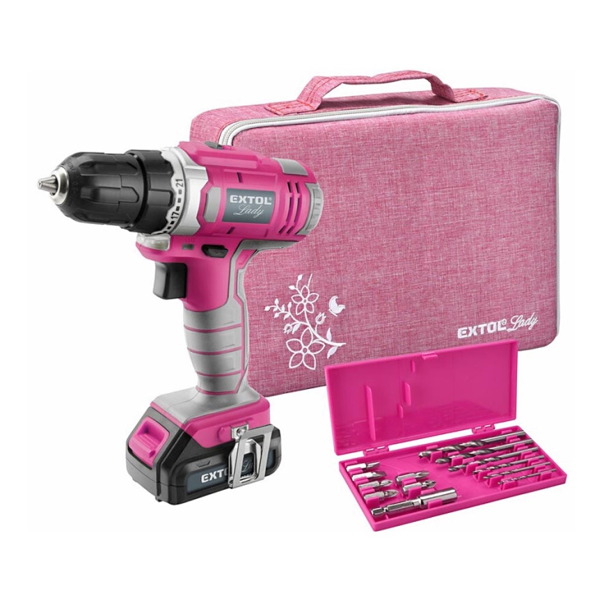 Extol - Akumulatorska bušilica-odvijač 1300 mAh 12V roze