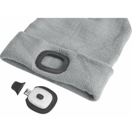 Extol - Kapa sa čelnom lampom i USB punjenjem 300 mAh siva vel. UNI