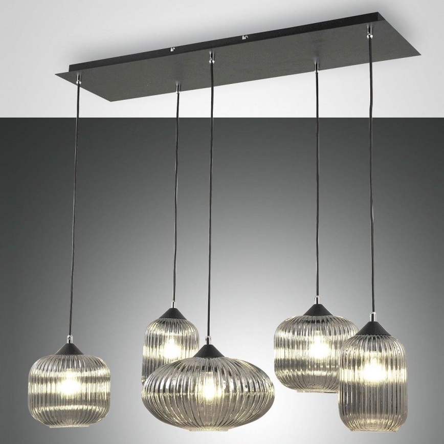 Fabas Luce 3627-48-126 - Luster na sajli GILLIS 5xE27/40W/230V sivo/crno