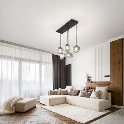 Fabas Luce 3627-48-126 - Luster na sajli GILLIS 5xE27/40W/230V sivo/crno