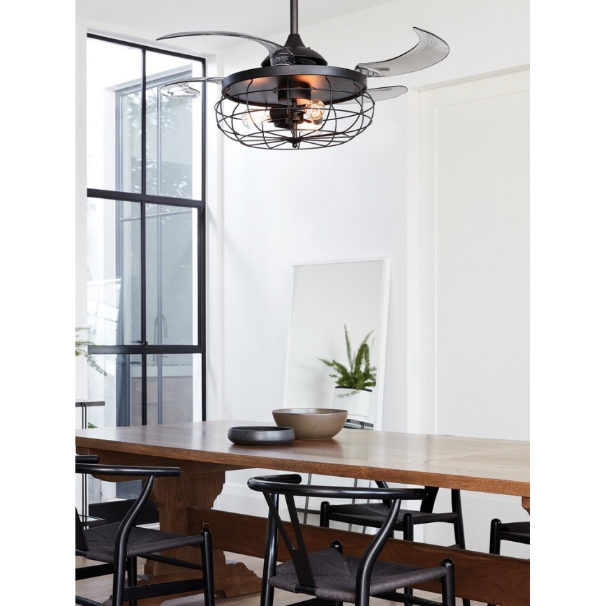 FANAWAY 212920 - LED plafonski ventilator INDUSTRI 3xE27/4W/230V crni prečnik 121 cm + daljinski upravljač