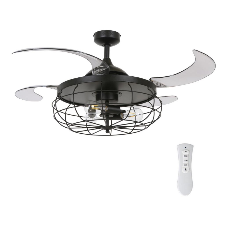 FANAWAY 212920 - LED plafonski ventilator INDUSTRI 3xE27/4W/230V crni prečnik 121 cm + daljinski upravljač