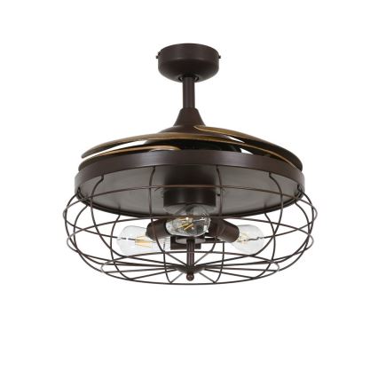FANAWAY 212921 - LED plafonski ventilator INDUSTRI 3xE27/4W/230V braon fi 121 cm + daljinski upravljač