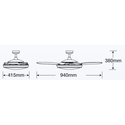 FANAWAY 212982 - Plafonski ventilator EVORA 2xE27/20W/230V sjajni hrom + daljinski upravljač