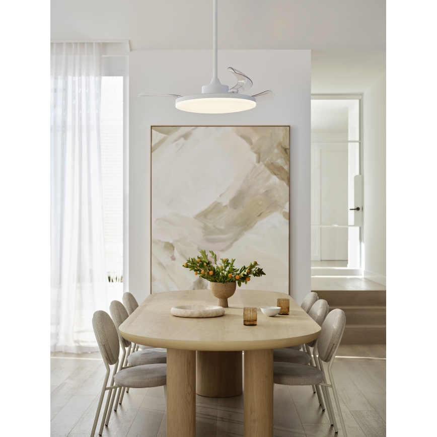 FANAWAY 21612949 - LED Prigušivi plafonski ventilator STROLL LED/30W/230V 2700/3500/5000K pr. 106 cm bela/prozirna + Daljinski upravljač
