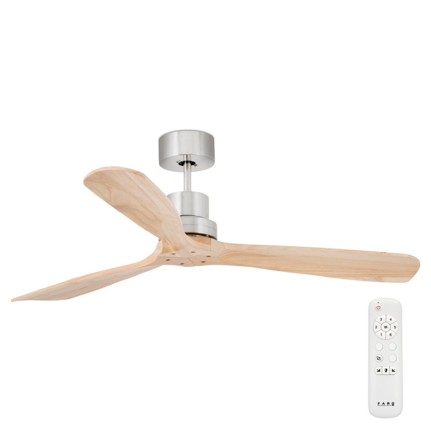 FARO 33373DC - Plafonski ventilator LANTAU drvo/matni hrom prečnik 132 cm + daljinski upravljač