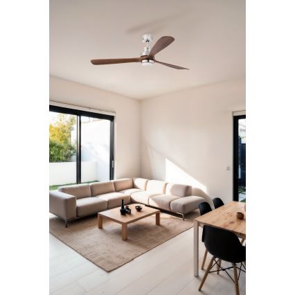FARO 33463DC - LED stropni ventilator LANTAU LED/12W/230V drvo/mat hrom, prečnik 168 cm + daljinski upravljač