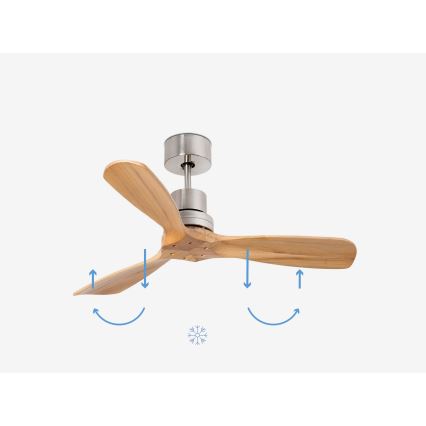 FARO 33509DC - Plafonski ventilator MINI LANTAU mat krom/drvo pr. 107 cm + Daljinski upravljač