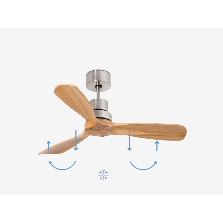 FARO 33509DC - Plafonski ventilator MINI LANTAU mat krom/drvo pr. 107 cm + Daljinski upravljač