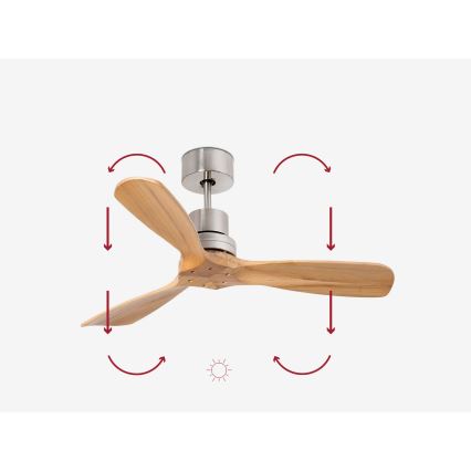 FARO 33509DC - Plafonski ventilator MINI LANTAU mat krom/drvo pr. 107 cm + Daljinski upravljač
