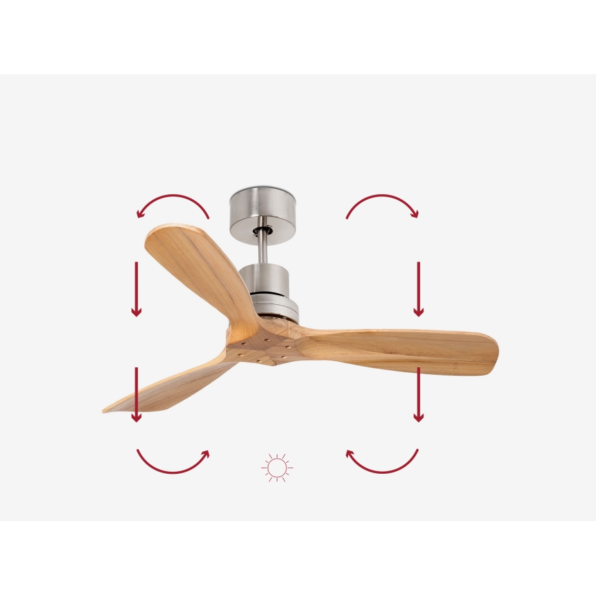 FARO 33509DC - Plafonski ventilator MINI LANTAU mat krom/drvo pr. 107 cm + Daljinski upravljač