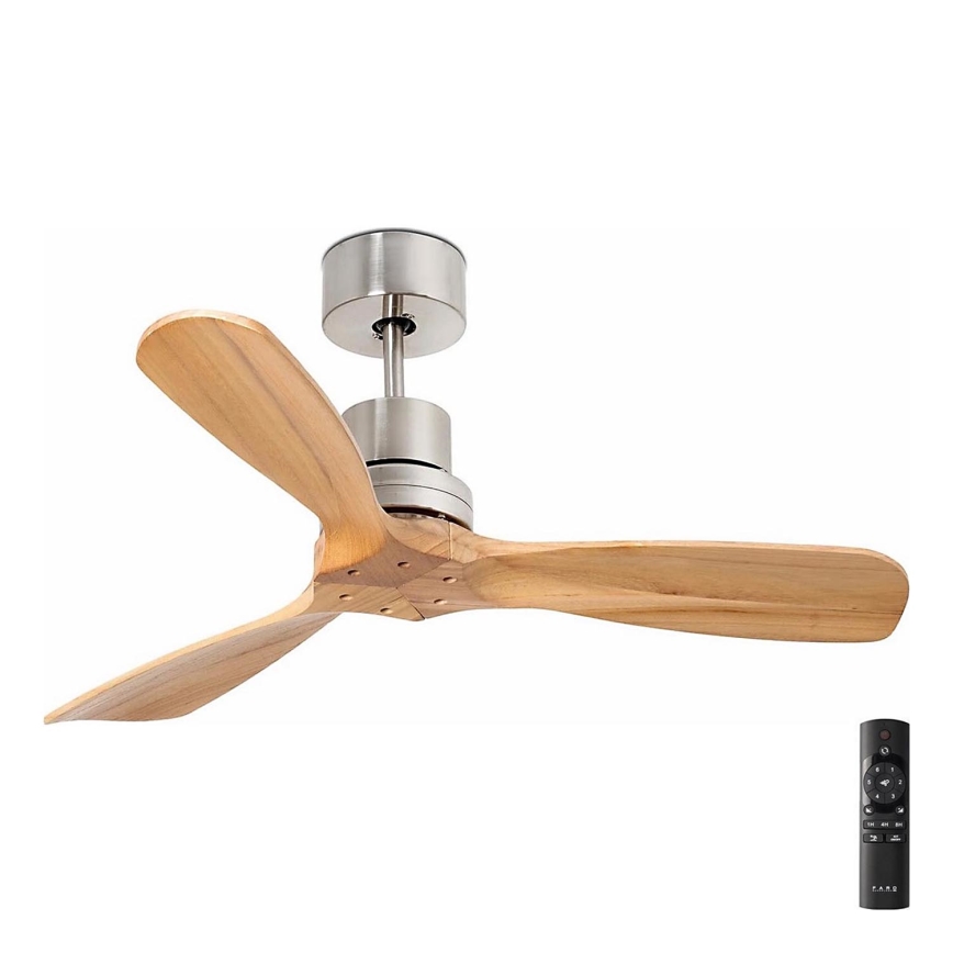 FARO 33509DC - Plafonski ventilator MINI LANTAU mat krom/drvo pr. 107 cm + Daljinski upravljač