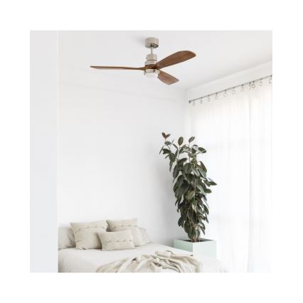 FARO 33518DC - LED Plafonski ventilator LANTAU LED/15W/230V mat krom/drvo + Daljinski upravljač