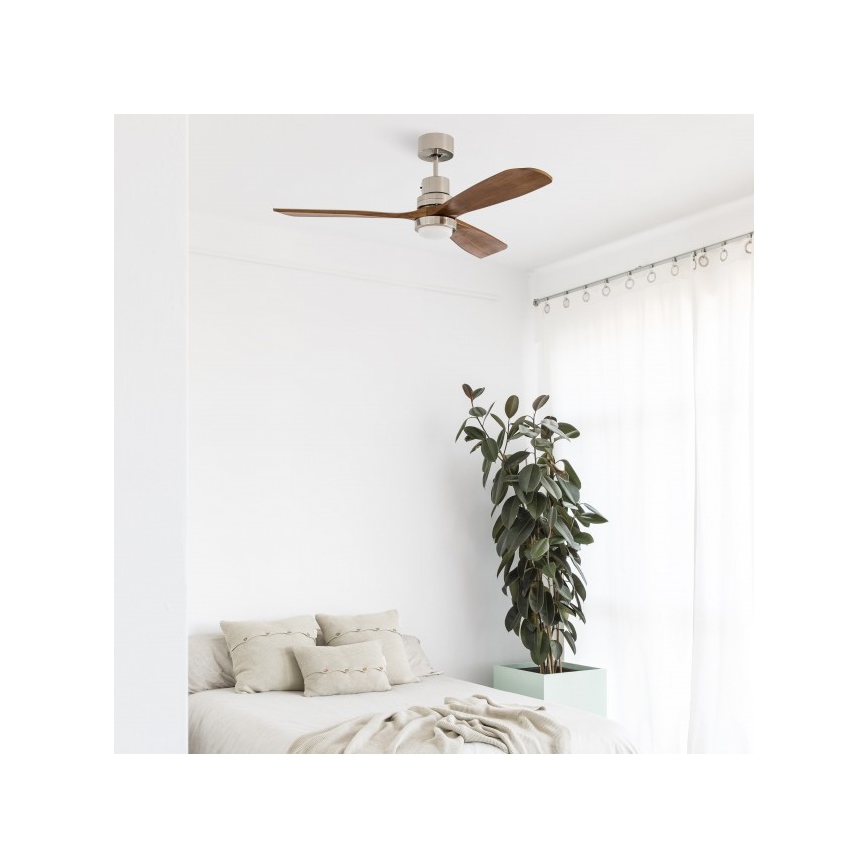FARO 33518DC - LED Plafonski ventilator LANTAU LED/15W/230V mat krom/drvo + Daljinski upravljač