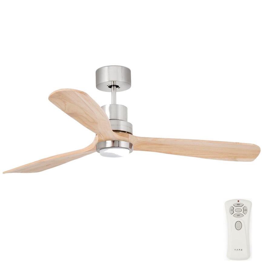 FARO 33560DC - LED plafonski ventilator LANTAU, LED/15W/230V, drvo/krom, prečnik 132 cm + daljinski upravljač