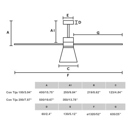 FARO 33761WT-23 - LED prigušiva stropni ventilator AMELIA L CONE LED/20W/230V 2700/3500/5000K crna prečnik 132 cm Wi-Fi Tuya + daljinsko upravljanje
