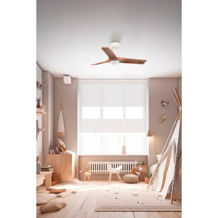 FARO 33805-1TW - LED prigušiva stropni ventilator HEYWOOD S LED/10W/230V 2700/4000/6000K drvo/bela prečnik 90 cm + daljinski upravljač