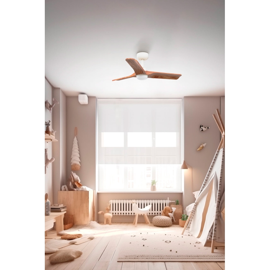 FARO 33805-1TW - LED prigušiva stropni ventilator HEYWOOD S LED/10W/230V 2700/4000/6000K drvo/bela prečnik 90 cm + daljinski upravljač