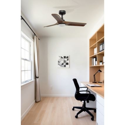 FARO 33806-1TW - LED Prigušivi plafonski ventilator HEYWOOD S LED/10W/230V 2700/4000/6000K drvo/crno pr. 90 cm + Daljinski upravljač