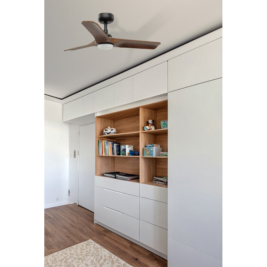 FARO 33806WT-1TW - LED Prigušivi plafonski ventilator HEYWOOD S LED/10W/230V 2700/4000/6000K drvo/crno pr. 90 cm Wi-Fi Tuya + Daljinski upravljač