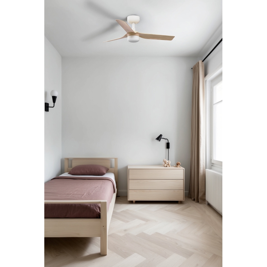 FARO 33821-1TW - LED Prigušivi plafonski ventilator MINI PUNT S LED/10W 2700/4000/6000K drvo/bela pr. 90 cm + Daljinski upravljač