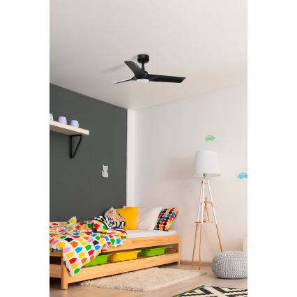 FARO 33825-1TW - LED prigušiva plafonski ventilator HEY S LED/10W/230V 2700/4000/6000K crni prečnik 90 cm + daljinski upravljač