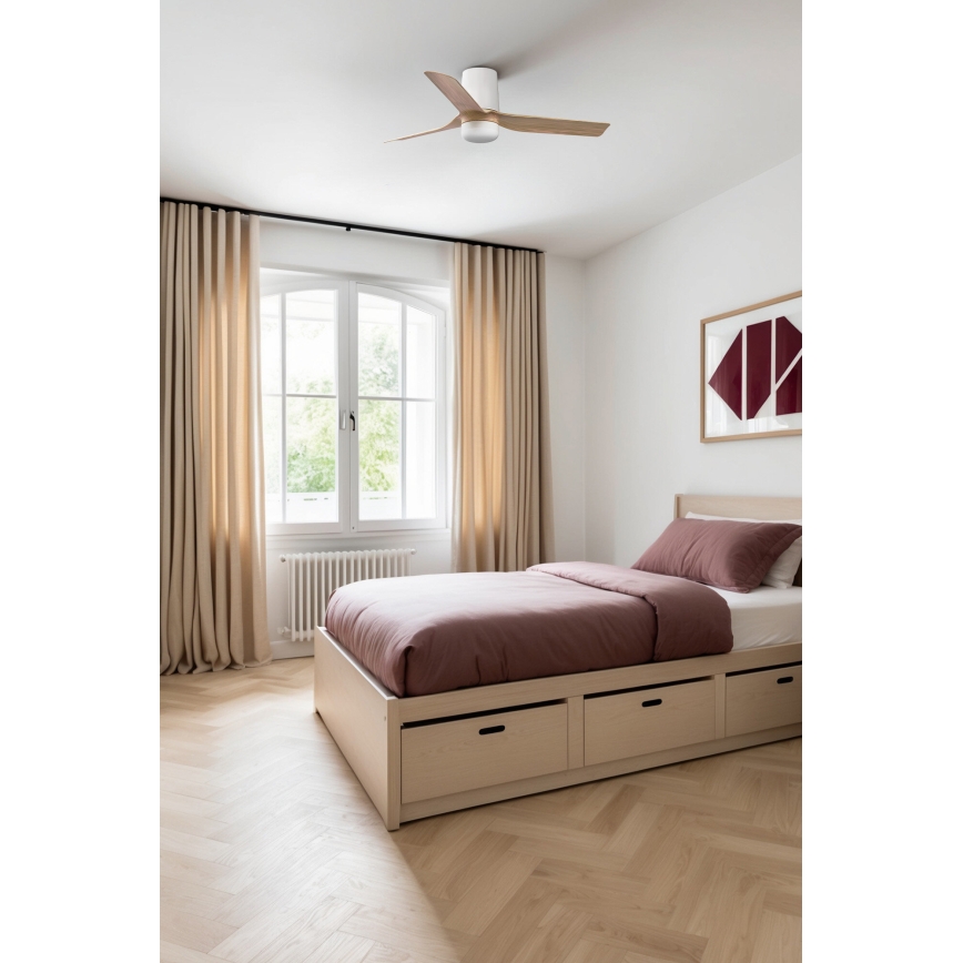 FARO 33833WT-1TW - LED Prigušivi plafonski ventilator MINI PUNT TUB S LED/10W/230V 2700/4000/6000K braon/bela pr. 90 cm Wi-Fi Tuya + Daljinski upravljač