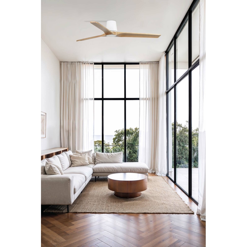 FARO 33838WT - Plafonski ventilator HEYWOOD TUB L bor/bela pr. 132 cm Wi-Fi Tuya + Daljinski upravljač