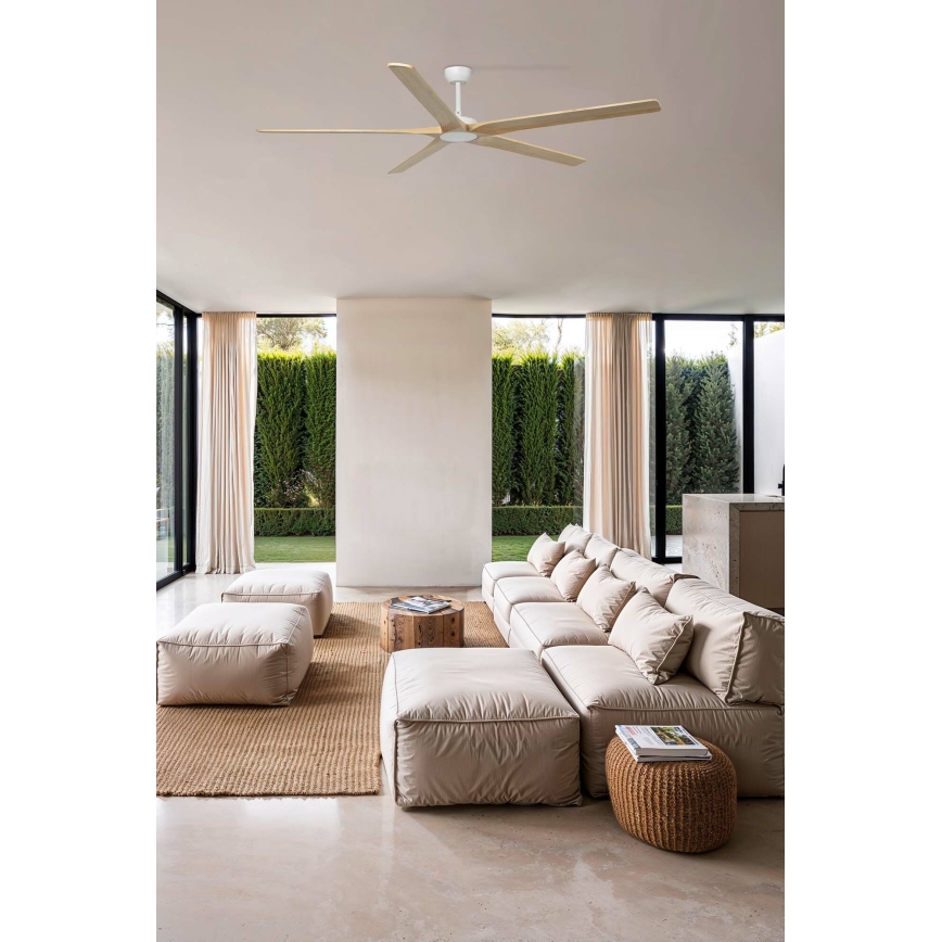 FARO 34191WT - Plafonski ventilator BIGWOOD XL bor/bela pr. 200 cm Wi-Fi Tuya + Daljinski upravljač
