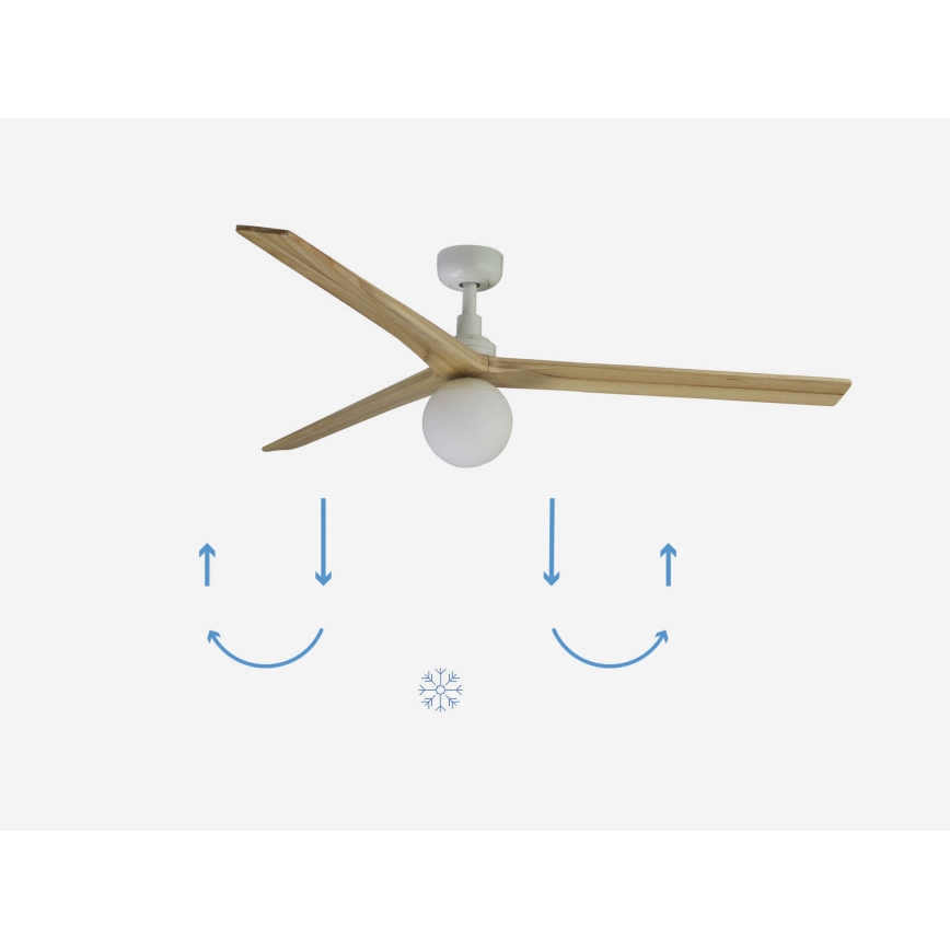 FARO 34279-11L - Plafonski ventilator KLIM L 1xE27/15W/230V drvo/bela pr. 150 cm + Daljinski upravljač