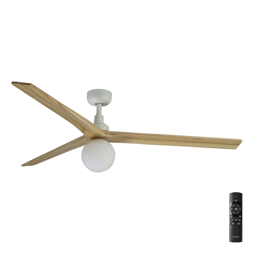 FARO 34279-11L - Plafonski ventilator KLIM L 1xE27/15W/230V drvo/bela pr. 150 cm + Daljinski upravljač