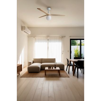 FARO 34280-11L - Plafonski ventilator KLIM M 1xE27/15W/230V drvo/bela pr. 125 cm + Daljinski upravljač