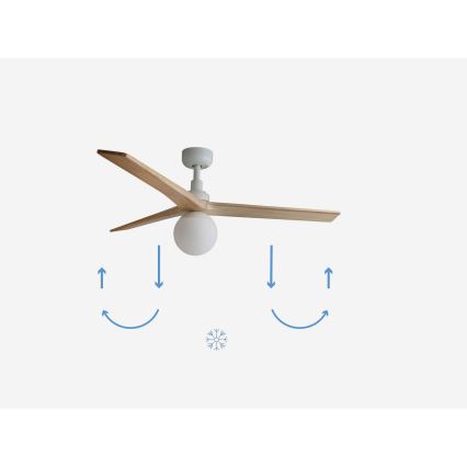 FARO 34280-11L - Plafonski ventilator KLIM M 1xE27/15W/230V drvo/bela pr. 125 cm + Daljinski upravljač
