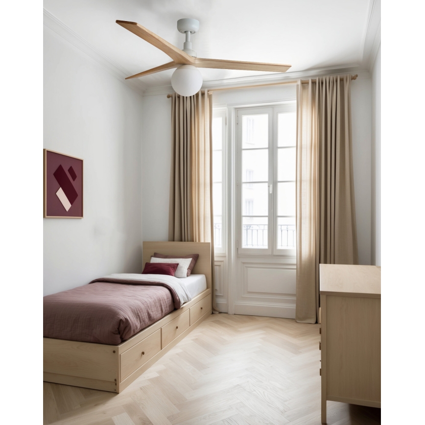 FARO 34280WT-11L - Plafonski ventilator KLIM M 1xE27/15W/230V drvo/bela pr. 125 cm Wi-Fi Tuya + Daljinski upravljač