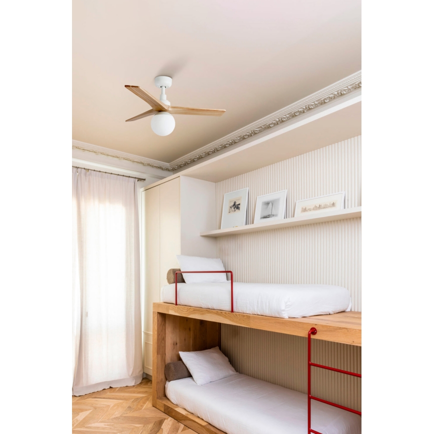 FARO 34281-11L - Plafonski ventilator KLIM S 1xE27/15W/230V drvo/bela pr. 92,5 cm + Daljinski upravljač