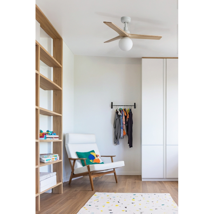 FARO 34281WT-11L - Plafonski ventilator KLIM S 1xE27/15W/230V drvo/bela pr. 92,5 cm Wi-Fi Tuya + Daljinski upravljač