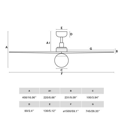 FARO 34282WT-11L - Plafonski ventilator KLIM L 1xE27/15W/230V drvo/crno pr. 150 cm Wi-Fi Tuya + Daljinski upravljač