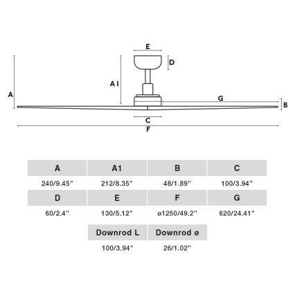 FARO 34283 - Plafonski ventilator KLIM M, borovina/crna, prečnik 125 cm sa daljinskim upravljačem