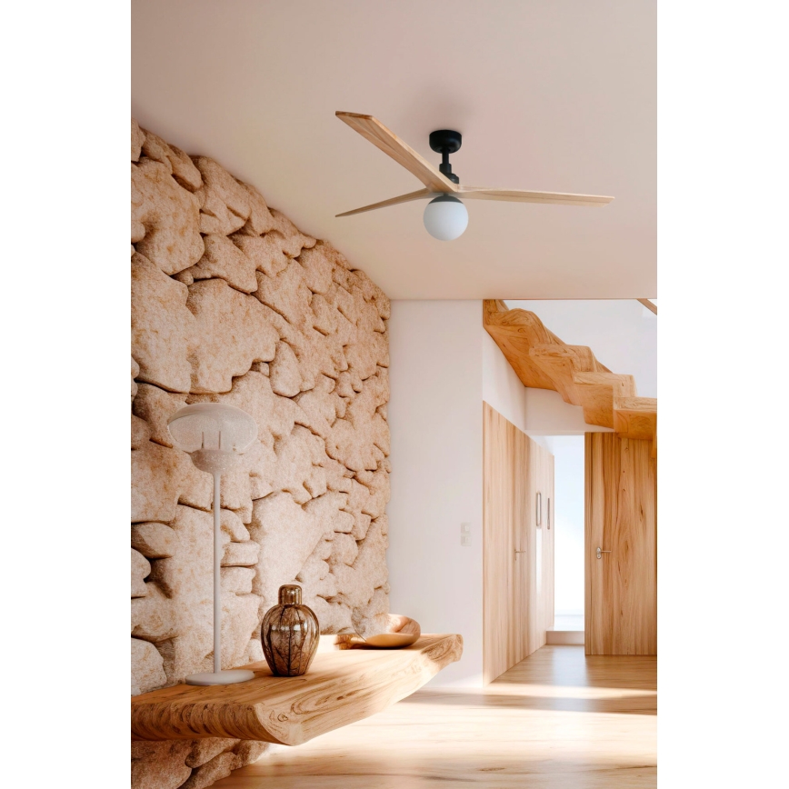 FARO 34283WT-11L - Plafonski ventilator KLIM M 1xE27/15W/230V drvo/crno pr. 125 cm Wi-Fi Tuya + Daljinski upravljač