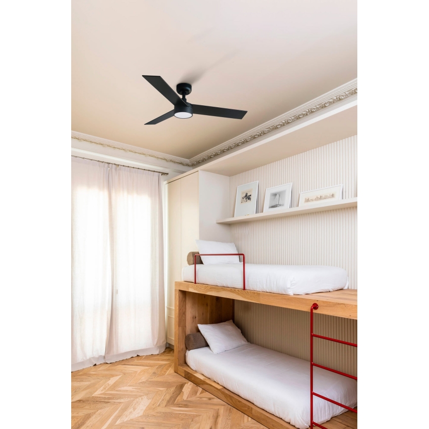 FARO 34296-1TW - LED Prigušivi plafonski ventilator RUDDER S LED/18W/230V 2700/4000/6500K pr. 106 cm crno + Daljinski upravljač