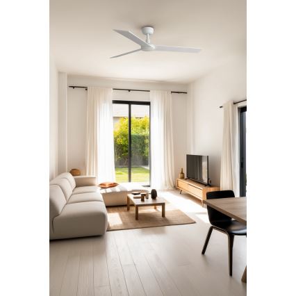 FARO 34297WT - Plafonski ventilator RUDDER L bela/bež pr. 132 cm Wi-Fi Tuya + Daljinski upravljač