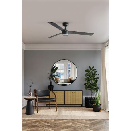FARO 34298WT-1TW - LED Prigušivi plafonski ventilator RUDDER L LED/18W/230V 2700/4350/6000K crno pr. 132 cm Wi-Fi Tuya + Daljinski upravljač