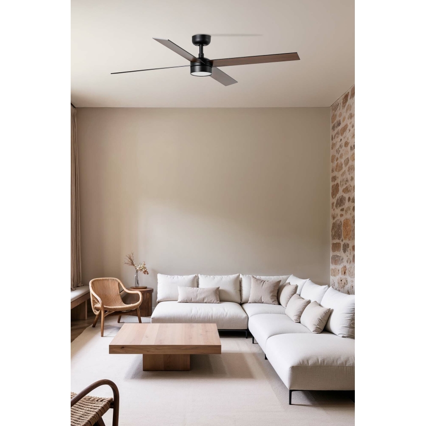 FARO 34356WT-1TW - LED Prigušivi plafonski ventilator RUDDER L LED/18W/230V 2700/4350/6000K braon/crno pr. 132 cm Wi-Fi Tuya + Daljinski upravljač