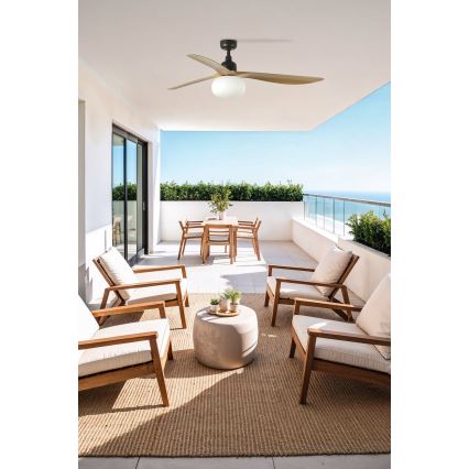 FARO 34360WT-11L - Plafonski ventilator OUTWOOD L 1xE27/15W/230V braon/crno pr. 150 cm Wi-Fi Tuya IP44 + Daljinski upravljač