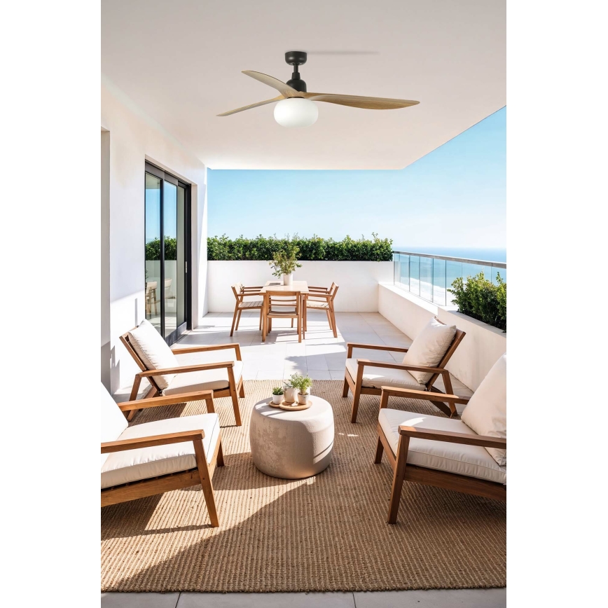 FARO 34360WT-11L - Plafonski ventilator OUTWOOD L 1xE27/15W/230V braon/crno pr. 150 cm Wi-Fi Tuya IP44 + Daljinski upravljač