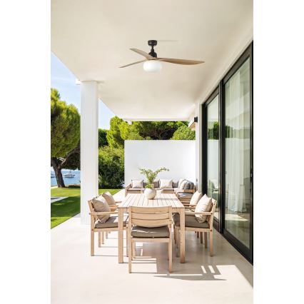 FARO 34360WT-11L - Plafonski ventilator OUTWOOD L 1xE27/15W/230V braon/crno pr. 150 cm Wi-Fi Tuya IP44 + Daljinski upravljač