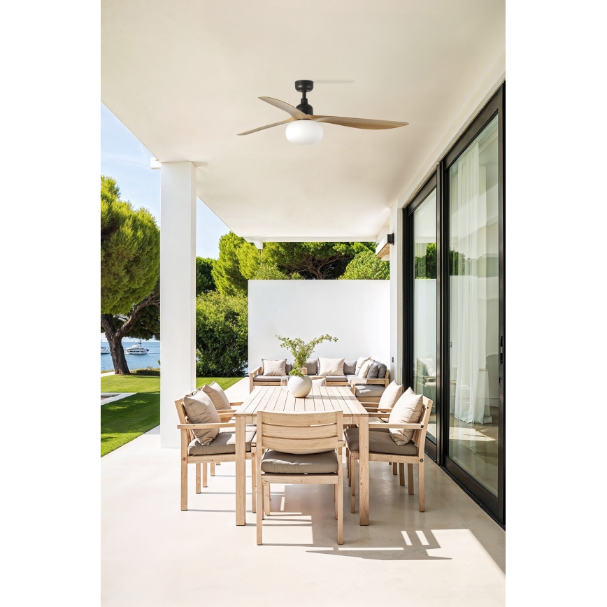 FARO 34360WT-11L - Plafonski ventilator OUTWOOD L 1xE27/15W/230V braon/crno pr. 150 cm Wi-Fi Tuya IP44 + Daljinski upravljač